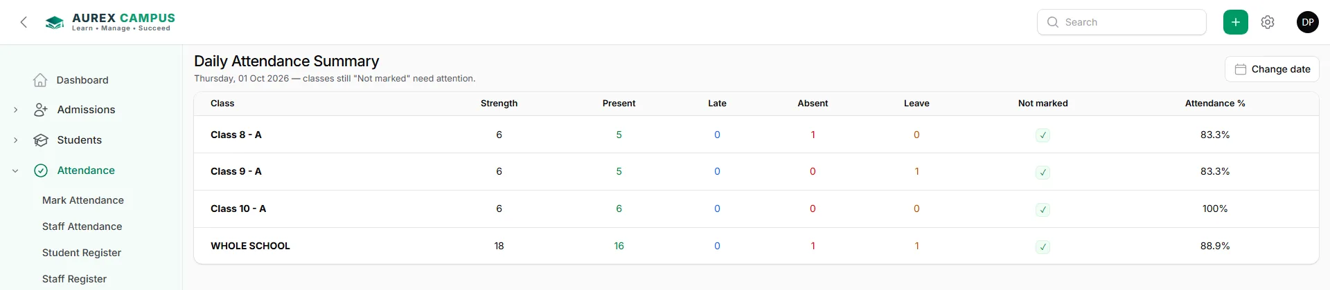 Attendance in Aurex Campus