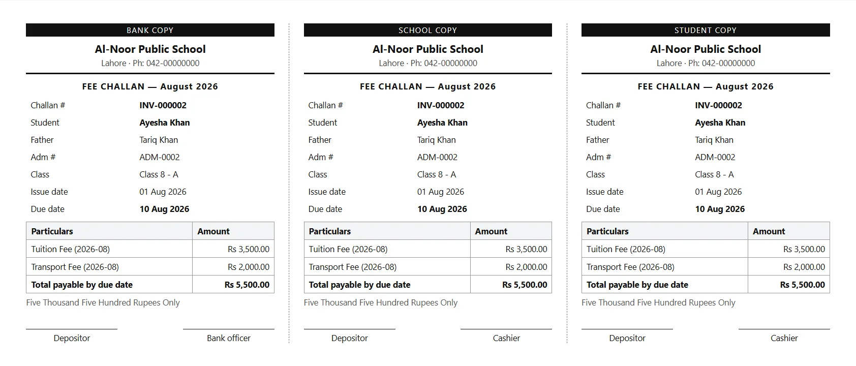 Fees & Challans in Aurex Campus